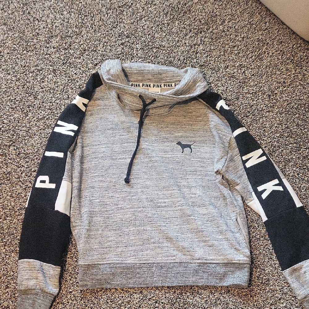 PINK Victoria's Secret Gray and Black Cowl Neck Sweater